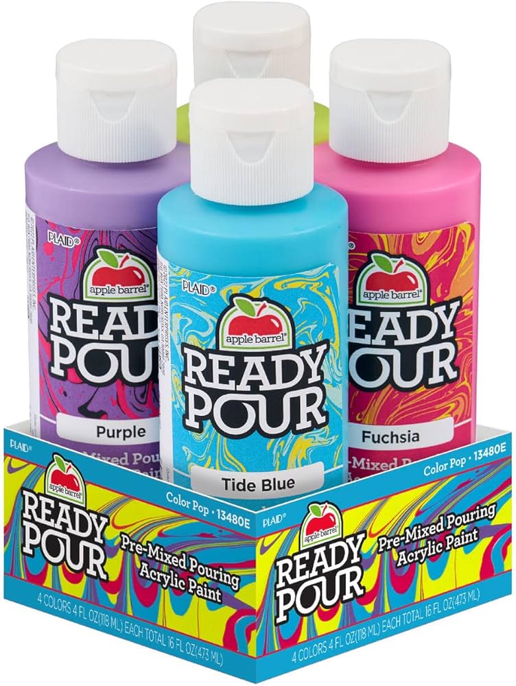 Apple Barrel Pre-Mixed Set, Set of 4 Fluid Ready Pour Paints Perfect for DIY Arts and Crafts Projects