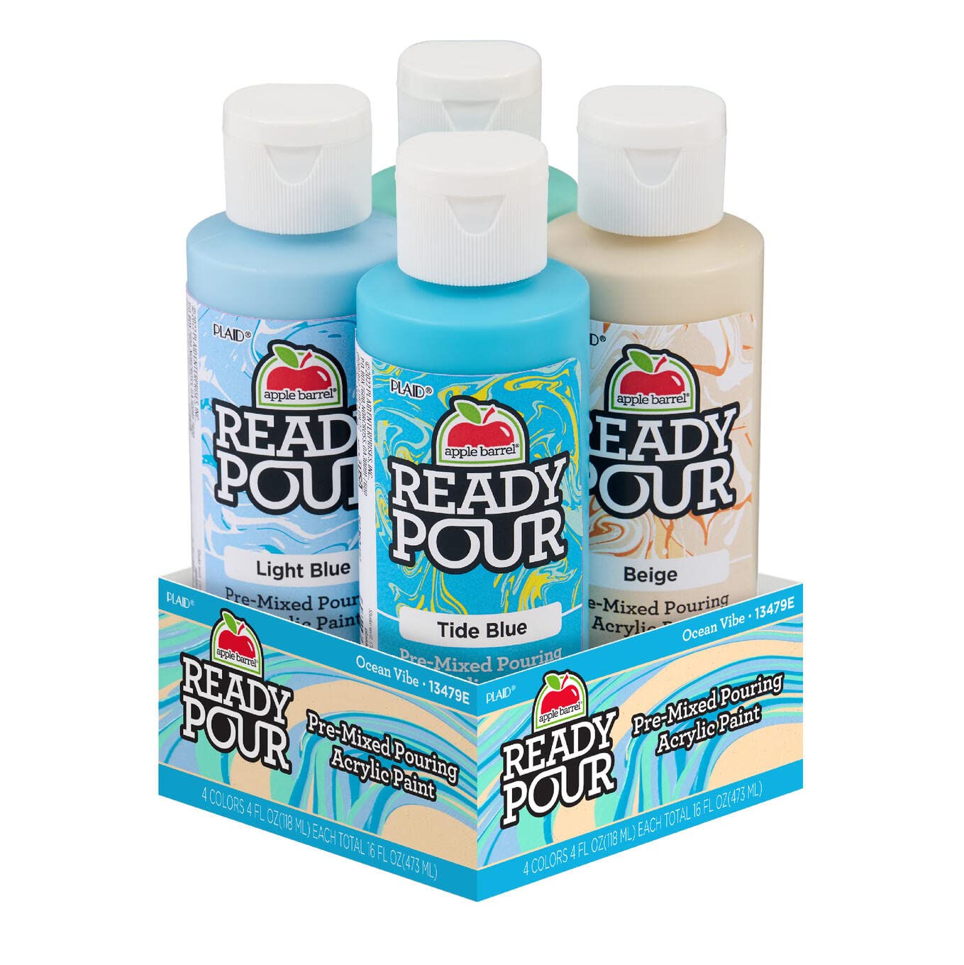 Apple Barrel Pre-Mixed Set, Set of 4 Fluid Ready Pour Paints Perfect for DIY Arts and Crafts Projects